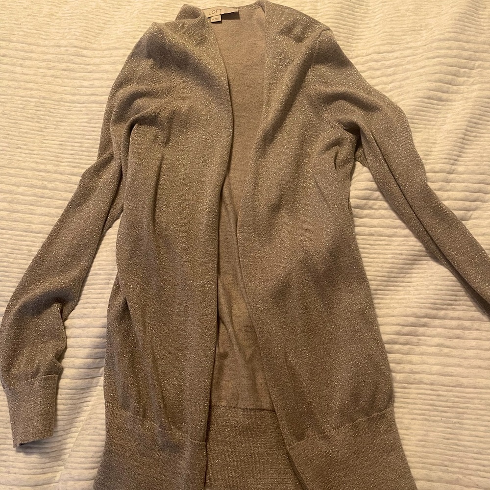 Loft champagne colored cardigan, size medium